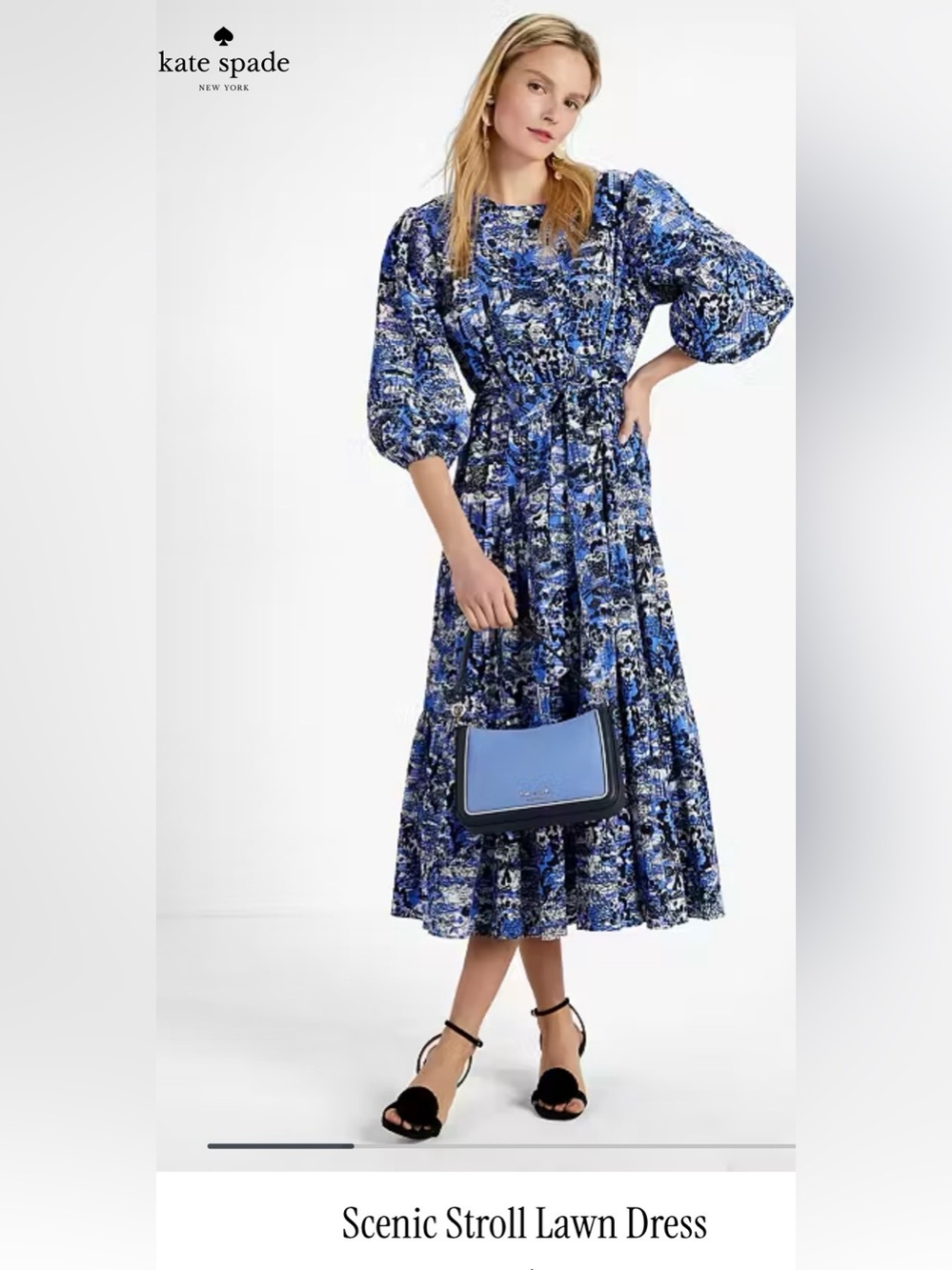NWOT kate spade Scenic Stroll NY Blue Printed Midi Dress - Picture 2 of 15